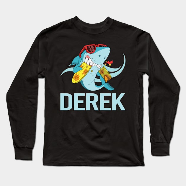 Funny Shark - Derek Name Long Sleeve T-Shirt by Atlas Skate